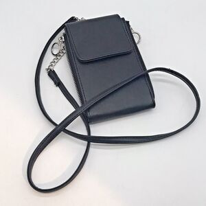 Guang Tong Black Crossbody Cell Phone Bag Snap Shut Zip Sides 7 x 4" Case Holder